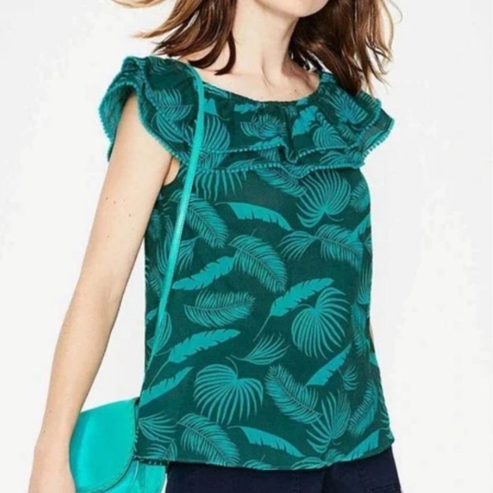 NWT Boden Ruffle Top - size 18 - Woodland Green Jungle Palm